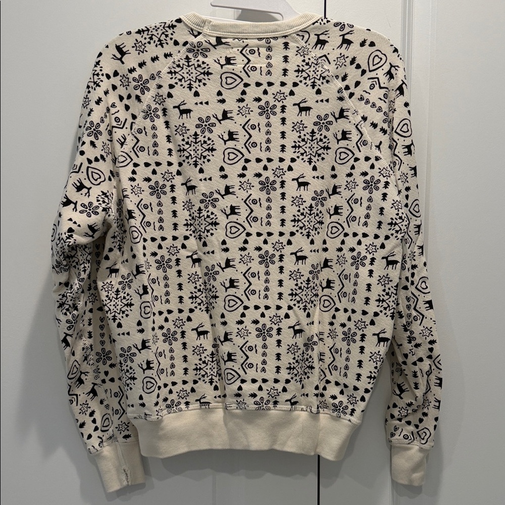THE GREAT. Black and Cream Patterned Holiday Christmas Sweatshirt Neutral, 0 - Picture 5 of 5